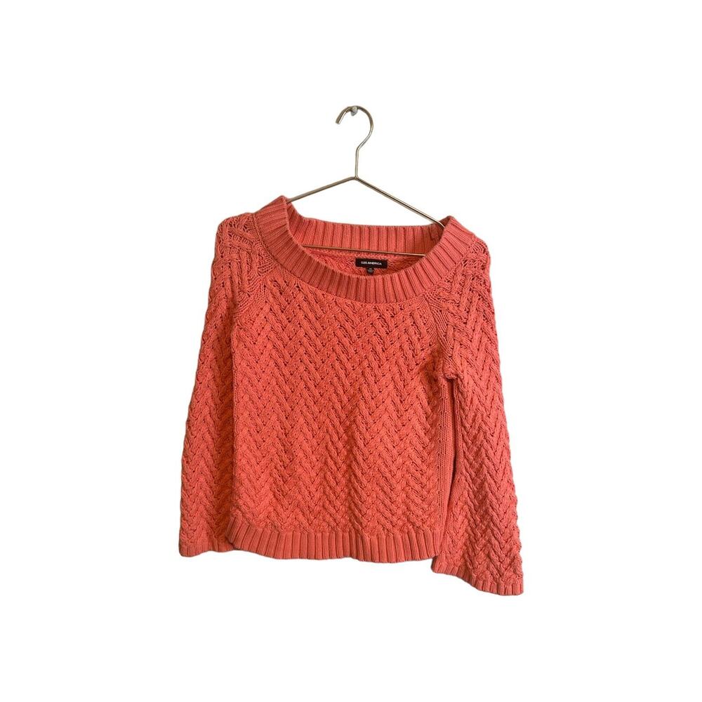 525 America Women’s Cable Knit Sweater 100% Cotton‎ Coral Pink Size XS